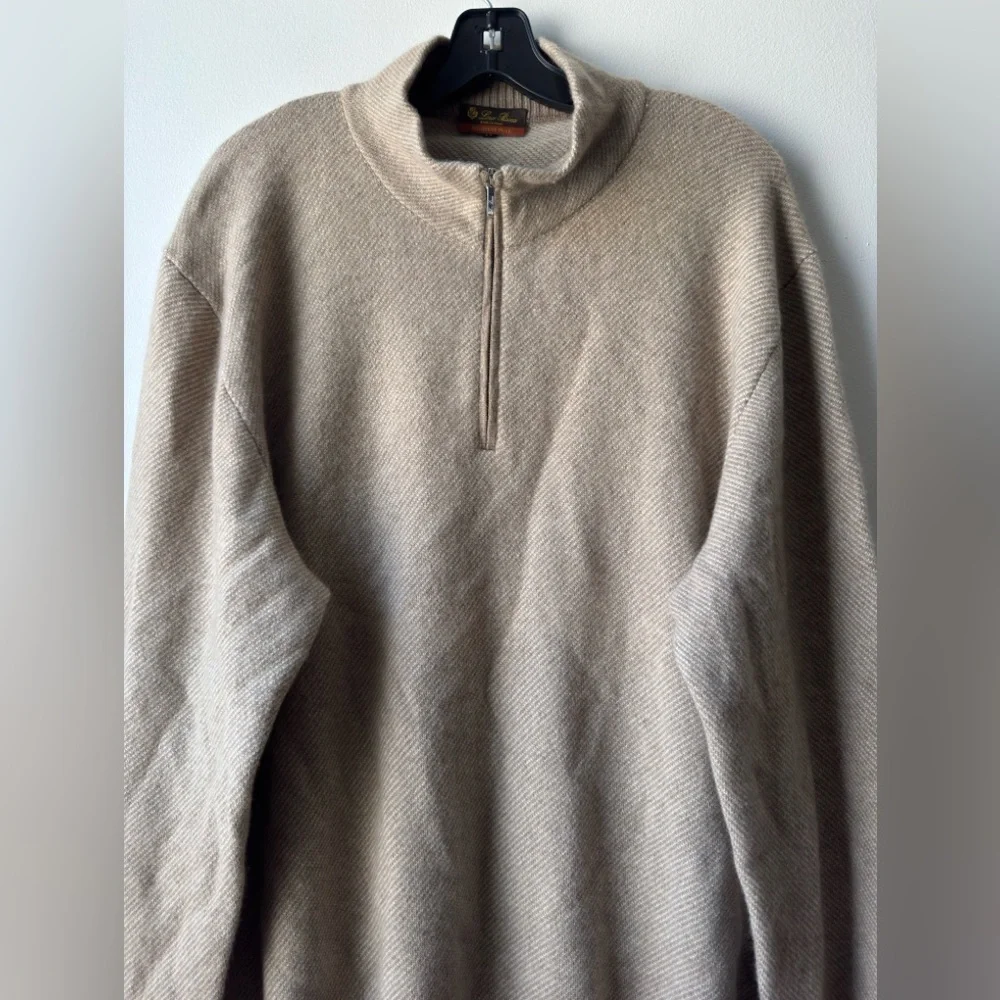 Loro Piana Roadster Pull 100% Cashmere Tan Half Zip-Up Sweater